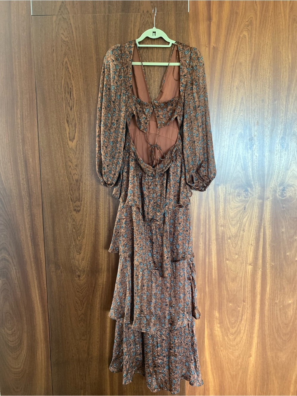 Astr Anora Brown Floral Tiered V-Neck Maxi Dress - Picture 9 of 16